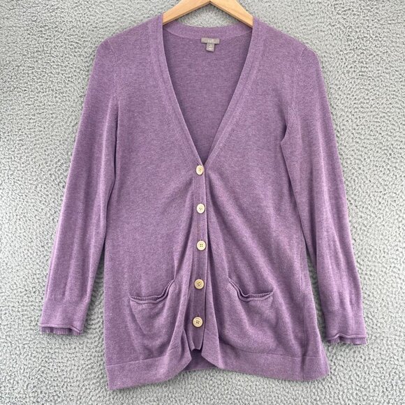 J Jill Sweater Womens Small Petite Purple Cardigan Button Pockets V Neck Knit - Picture 1 of 10